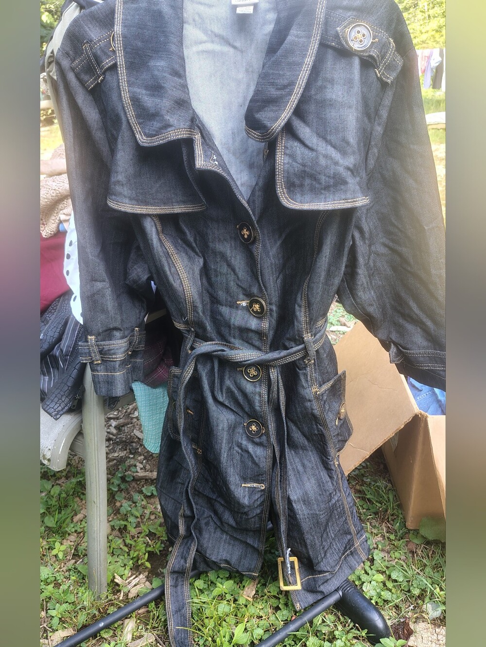Denim Trench Coat with Belt - Dark Blue
